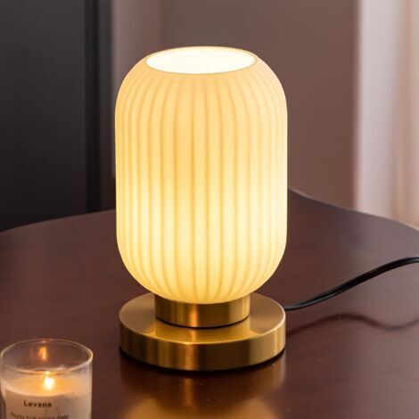 Lampe de table en verre de style médiéval-moderne - idéale pour les chambres, les salons, les bureaux, etc. - 1 unité, blanc cassé (1/4)