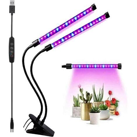 Lampe de croissance LED pour plantes - 5 V, lumière rouge et bleue, USB, double tête - idéale pour l'éclairage d'appoint des plantes
