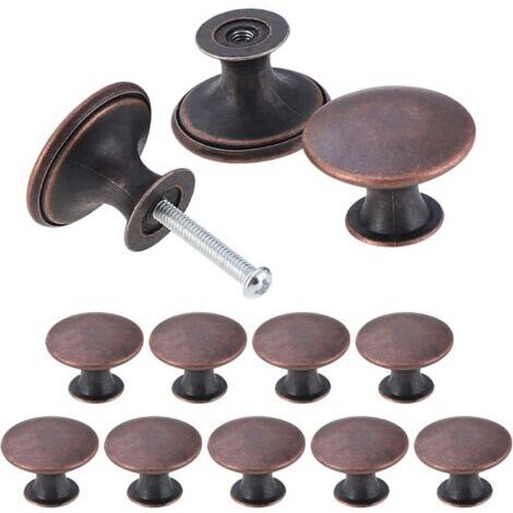 Lot de 12 boutons de tiroir, poignées de cuisine vintage, poignées de meubles rondes, 30 mm, bronze rouge (1/4)