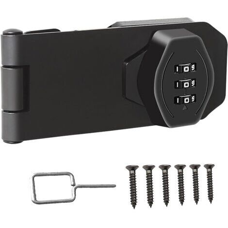 Serrure à combinaison, serrure de porte intérieure, convient pour armoires, portes de grange, garages, 4 pouces noir (1/4)