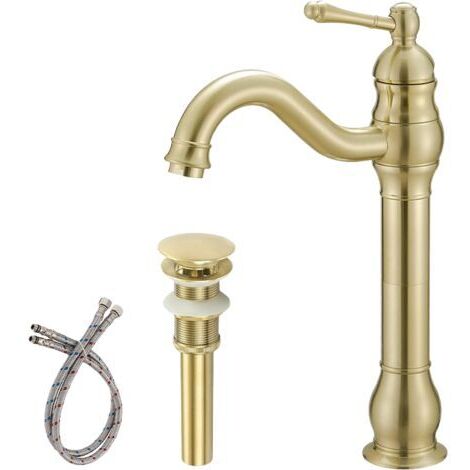Robinet de salle de bain, robinet de lavabo de salle de bain monotrou pivotant à 360° avec bonde escamotable, or brossé (1/4)