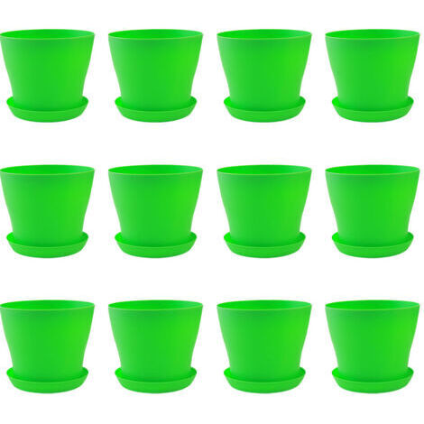 Un ensemble de 12 pots de fleurs/pots de plantation d'intérieur en plastique de taille moyenne de 20 cm (7,87 pouces) avec plateaux, adaptés à la plantation de semis de fleurs, conteneurs de jardinage (1/5)