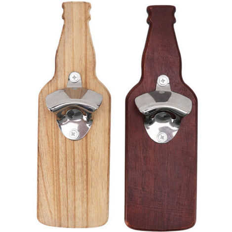 Un ensemble de 2 ouvre-bouteilles magnétiques muraux, en acajou, convenant aux réfrigérateurs, à la brique, au ciment, au bois ou aux surfaces métalliques. (1/5)
