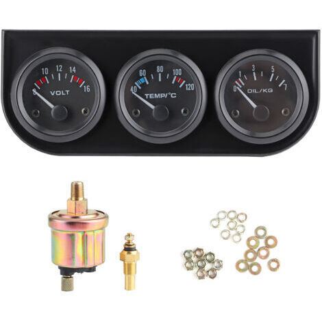 Kit de 3 manomètres pour voiture : voltmètre, indicateur de température d’eau et manomètre de pression d’huile avec rétroéclairage pour une lecture facile (1/5)