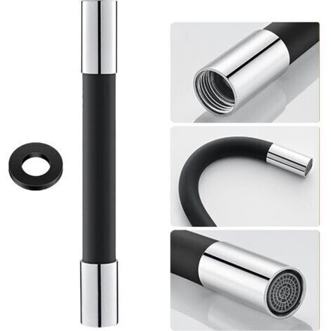 Rallonge de robinet - Accessoires de robinetterie - Universel - Douchette de robinet - Rallonge de robinet flexible - Robinet 360° noir - 20 cm