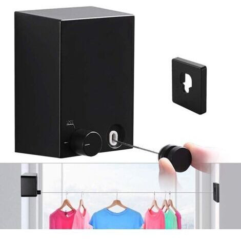 Corde à linge rétractable, 4,2 m (13,8 pi), portative et réglable, noire, pour l'intérieur et l'extérieur (1/4)