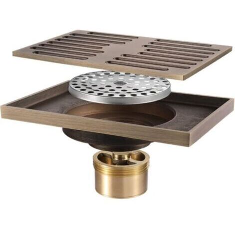 Drain de Douche 140x90mm Siphon de Sol, Caniveau de Douche Laiton Anti-Odeur Drain de Plancher pour Salle de Bain (1/5)