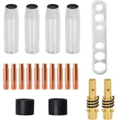 x AK-15/MB-15 MIG MAG Bouchon de cône de soudage/accessoires de buse Consommables, 10 x embouts de soudage M6 0,88 mm et 2 x supports de buse à ressort fixe (19 pièces)
