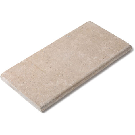 Margelle de piscine en pierre naturelle beige – Dimensions 60x30x3 cm – Finition vieillie – Bord ½ rond pour piscine (1/4)