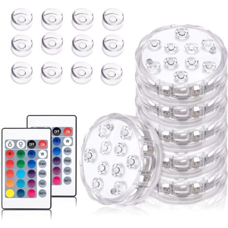 Lot de 6 lampes submersibles LED IP68 – 10 LED 16 couleurs RVB – 12 ventouses et télécommande RF – Éclairage piscine, étang, aquarium, spa (1/5)