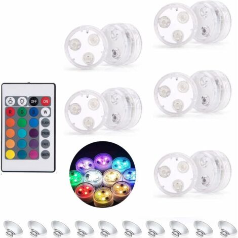 GABRIELLE Mini lumière LED de plongée avec télécommande à changement de couleur pour vase, spa, aquarium, étang, piscine, jardin Lot de 10
