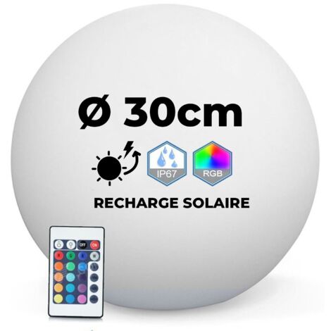 Europalamp – Boule lumineuse LED solaire étanche IP67 30cm – 6 LEDs multicolores + 6 blanches – Télécommande infrarouge incluse – Flottante pour piscine