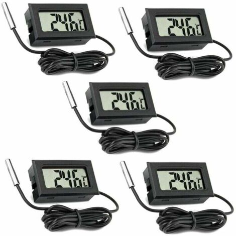 Lot de 5 thermomètres LCD numériques avec sonde externe pour voiture, réfrigérateur, congélateur, aquarium (1/5)