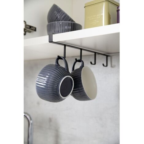 Wenko – Porte-gobelet pour placard avec 4 crochets en métal noir – Résistant à l'humidité – Fixation sans perçage – Rangement optimisé pour tasses