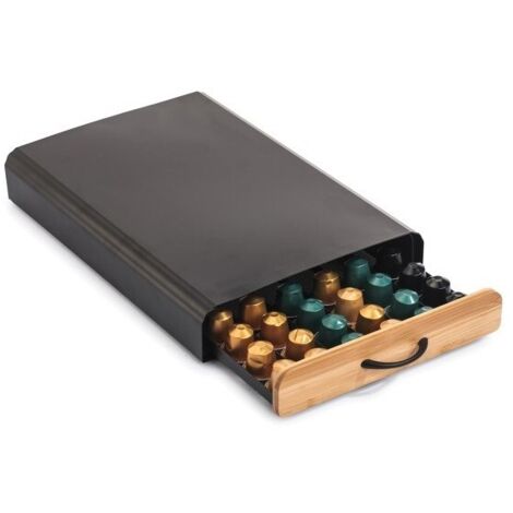 MSV – Tiroir de rangement pour capsules Nespresso – Design industriel en bambou et acier – Noir mat – Compatible avec cafetières Nespresso (1/5)