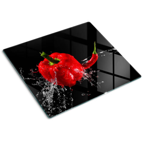 Planche de cuisine, couvre plaque, verre planche découper, verre trempé – 60 x 52 cm - Poivron rouge