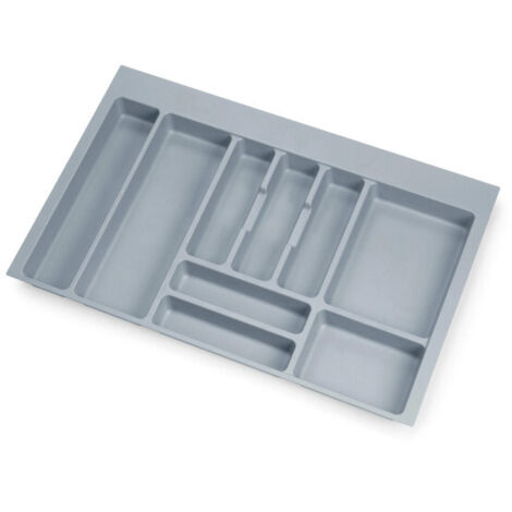 Emuca – Range couvert pour tiroirs de cuisine – Adaptable pour meuble 800 mm – Plastique gris – Dimensions recoupables 418-482 mm x 704-736 mm