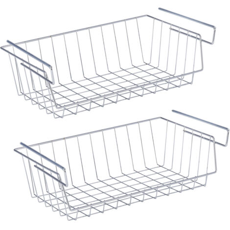 Wenko – Lot de 2 paniers suspendus chromés 44 x 27 x 15 cm – Rangement cuisine en métal – Support antidérapant pour étagères – Organisation placard (1/4)