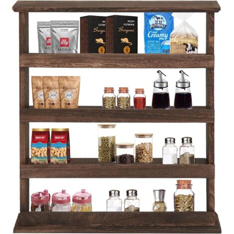 Unho – Étagère à épices murale en bois de paulownia – 4 niveaux – Dimensions 53x10x60cm – Rangement optimisé pour cuisine et salon