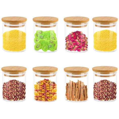 Pots à Épices en Verre avec Couvercles - 8 Pots x 250 ml - Récipients pour Épices de Cuisine - Hermétique - avec étiquettes - Lavable au Lave-Vaisselle - Épices, Herbes et Thé (1/5)