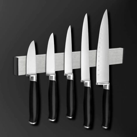 Barre à couteaux aimantée de 30cm, montage mural, sans perçage, barre de couteau en acier inoxydable brossé, support magnétique pour couteaux pour cuisine, Très Forte Tenue et Assemblage Facile (1/5)