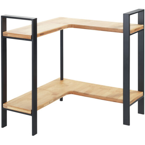 Wenko – Étagère d'angle de cuisine en métal noir avec planches en bambou – 2 étagères – Dimensions 30 x 33 x 30 cm – Gain de place pour rangement