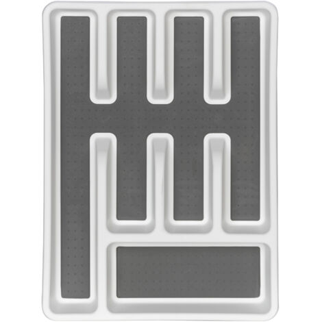 Bac à couverts WENKO 5 compartiments plastique blanc antidérapant pour organisateur tiroir à couverts cuisine 2er Set idéal pour rangement pratique et efficace en plastique moderne 26,5 x 36,5 cm