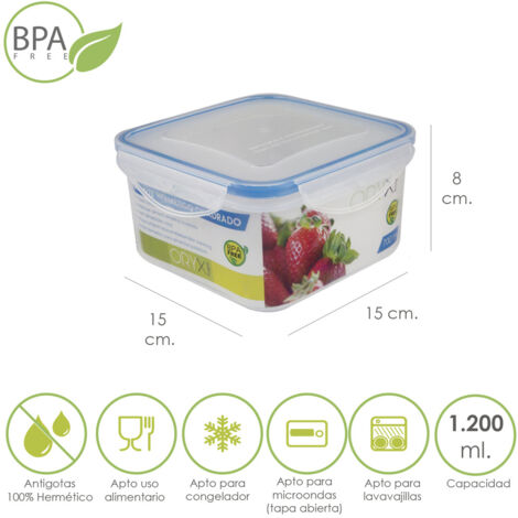 ORYX Récipient hermétique carré en plastique 1200 ml. 15x15x8 (H.) cm. (1/5)