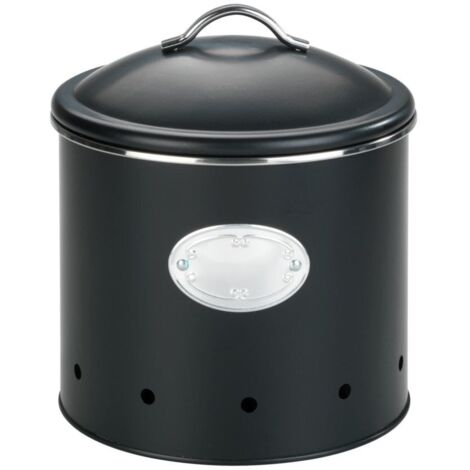 Wenko – Boite de rangement métal 4 l – Couvercle amovible – Ø 18,7 cm x hauteur 21 cm – Pour stockage aliments secs – Noir (1/5)