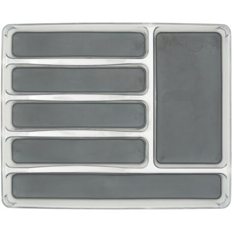 Wenko – Range couvert tiroir 6 compartiments – Antidérapant – Dimensions 32x4,5x40 cm – Plastique transparent et gris