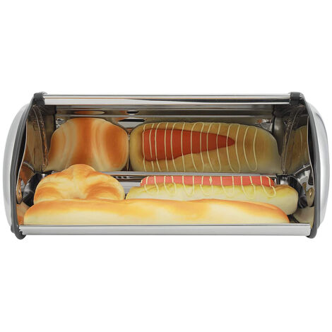 Aqrau Boîte à pain en acier inoxydable avec boîte de rangement à couvercle coulissant 44 27 18cm (1/5)