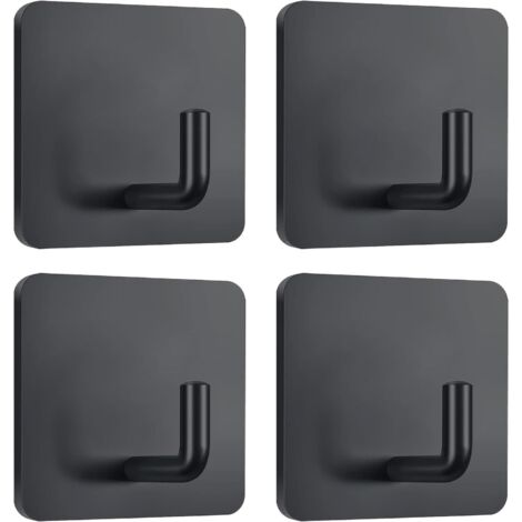 Crochets adhésifs pour serviettes, pour suspendre des robes, des manteaux, des crochets muraux, en acier inoxydable, paquet de 4 (noir) (1/5)