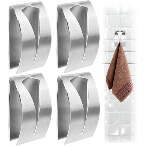 4 Pièces Support Torchon Cuisine, Porte-torchons en Acier Inoxydable, Porte Serviettes Torchon Adhésif, Attache Torchon Mural Patère, Torchons Autocollante Crochet Serviette Métal, pour Cuisine, Bain (1/5)