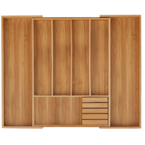 Relaxdays – Range-couvert extensible en bambou pour tiroir – 5 compartiments – Largeur réglable – Bloc à couteaux intégré – Dimensions 5x55x44,5 cm
