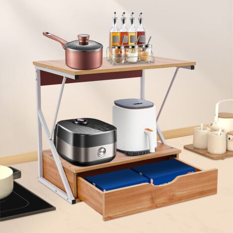 Étagère à pain à deux niveaux pour cuisine, support pour micro-ondes, étagère de rangement pour cuisine, support pour micro-ondes avec tiroirs. (1/5)
