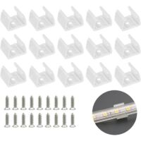 Clips de fixation blancs pour rubans LED, paquet de 50, supports de fixation pour néons LED, vis incluses, adaptés aux rubans néons LED en silicone de 12 mm à 14 mm.