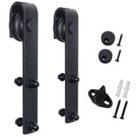Kit de rail de quincaillerie pour porte coulissante, système de porte coulissante simple, rail de porte coulissante noir, porte coulissante sans friction et silencieuse (25,4-28,4 cm)