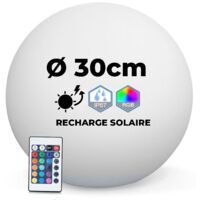 Europalamp – Boule lumineuse LED solaire étanche IP67 30cm – 6 LEDs multicolores + 6 blanches – Télécommande infrarouge incluse – Flottante pour piscine
