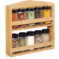 Relaxdays – Étagère à épices en bambou – 10 pots en verre hermétiques – Rangement mural 27x26x6,5 cm – Organiseur de cuisine naturel