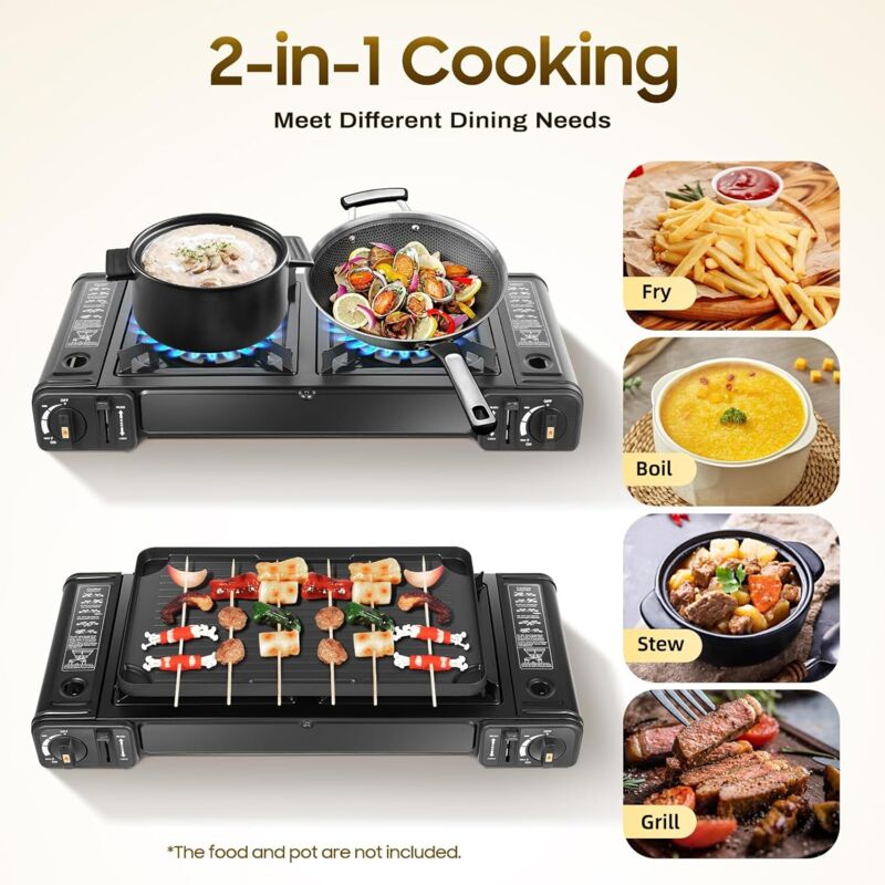 Plancha Électrique LEBENLANG 2200W XXL - Grill Portable Pour 8 Personnes, Barbecue Électrique Intérieur & Extérieur Puissant