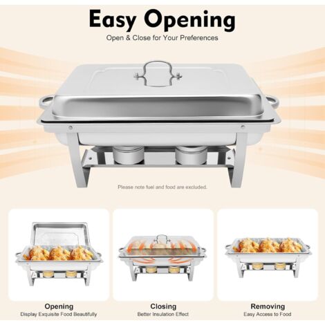 Réchaud Buffet Inox 9L - Chafing Dish Avec Couvercle - Argenté