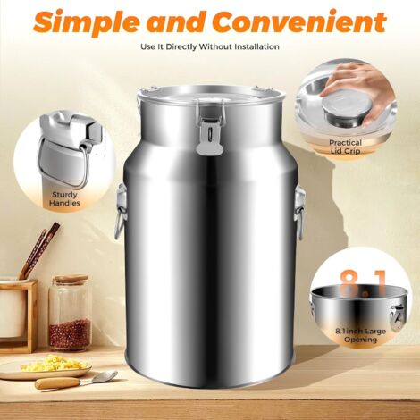 Pot à lait en acier inoxydable 20 l - Pichet de transport hermétique avec couvercle scellé et anse de transport - Pour le transport ou le stockage