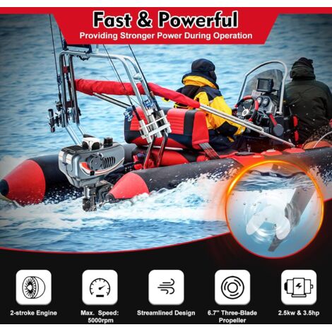 Moteur Hors-Bord Essence 3,5 CV 2 Temps 49cc – Refroidi Eau/Air, CDI, Léger – Parfait Bateau Gonflable, Kayak