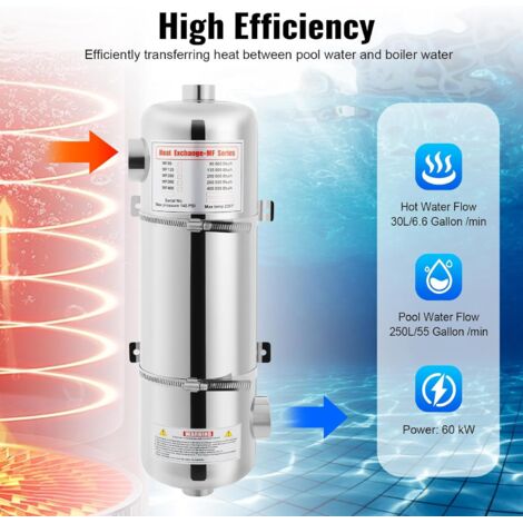 Échangeur De Chaleur Pour Piscine 200 KBtu/h - Acier Inoxydable 304 - Entrées 1" Et 1"1/2 FPT - Neuf