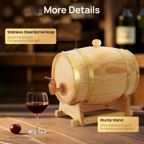 Produktbild von AlcoFermBrew Eichenfass 30L – Europäische Eiche, Mittelstark Getoastet, Mit Kalmus Versiegelt, Messinghahn – Für Whisky, Wein & Brände – Inkl. Spund & Ständer