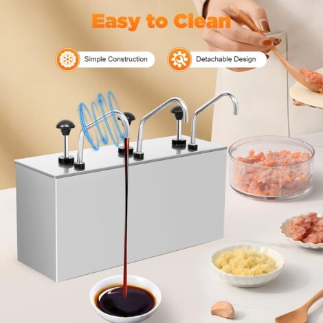 Produktbild von Soßenpumpenspender Aus Edelstahl – 3x4 L Fächer, Für Ketchup, Mayo, Senf, Modernes Design Für Küche, Restaurant & Hotel