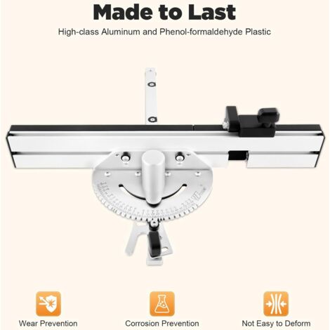 Gehrungslehre Für Tischsäge – 450 Mm Länge, Passend Für 9,5 X 19 Mm Nut, Mit Box-Joint-Jig & Verstellbarem Anschlag