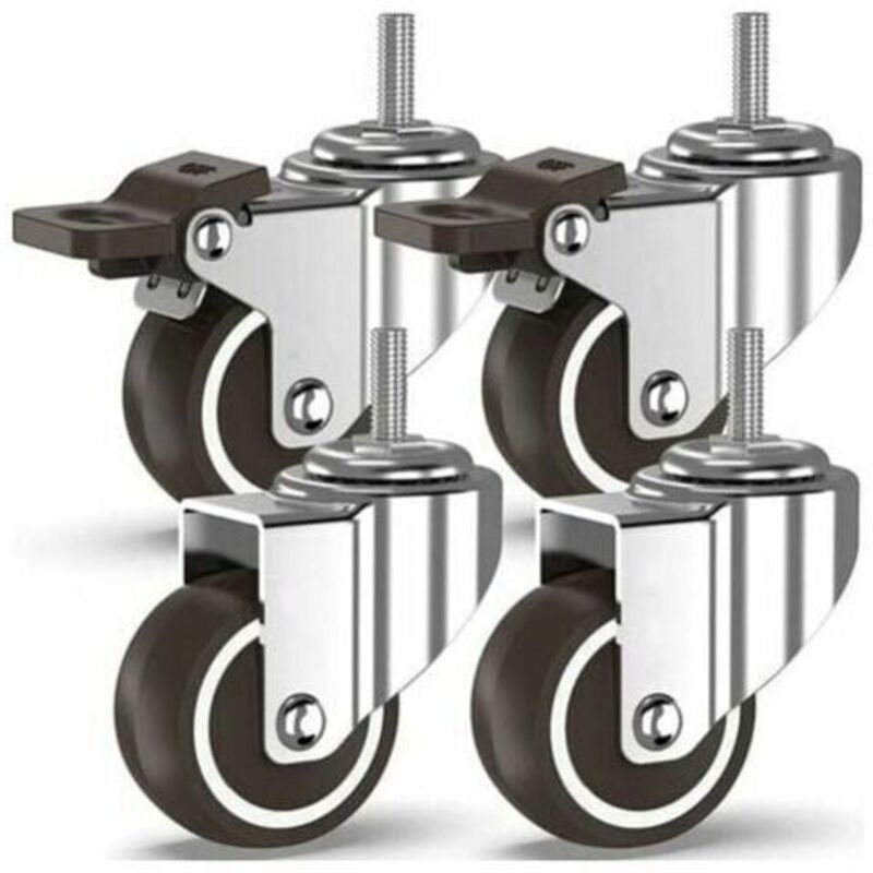 Lot de 4 roulettes pivotantes robustes avec frein, taille métrique M10 Lot de 4 roulettes pivotantes robustes avec frein, taille métrique M10