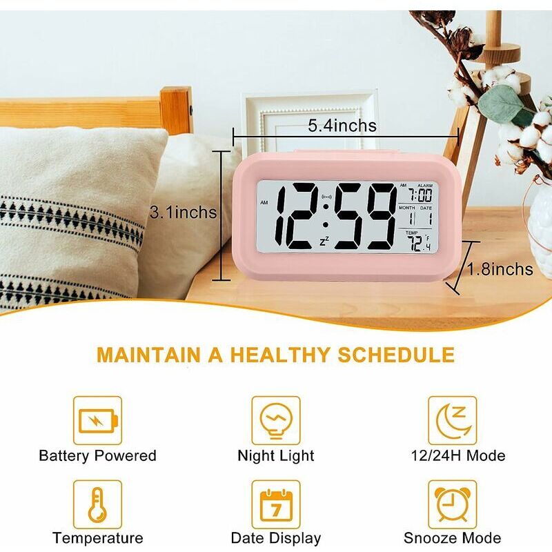 Horloge numérique - Couleur Digital - Affichage LCD - Température et Humidité - Alarme - Économie d'énergie