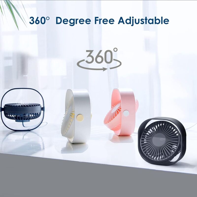 Ventilateur USB De Table Rechargeable 3 Vitesses - Mini Ventilateur 360° Silencieux Pour Bureau Et Maison